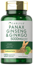 Panax Ginseng + Ginkgo Biloba | 120 Capsules | 5,000mg | Vegetarian | by Carlyle