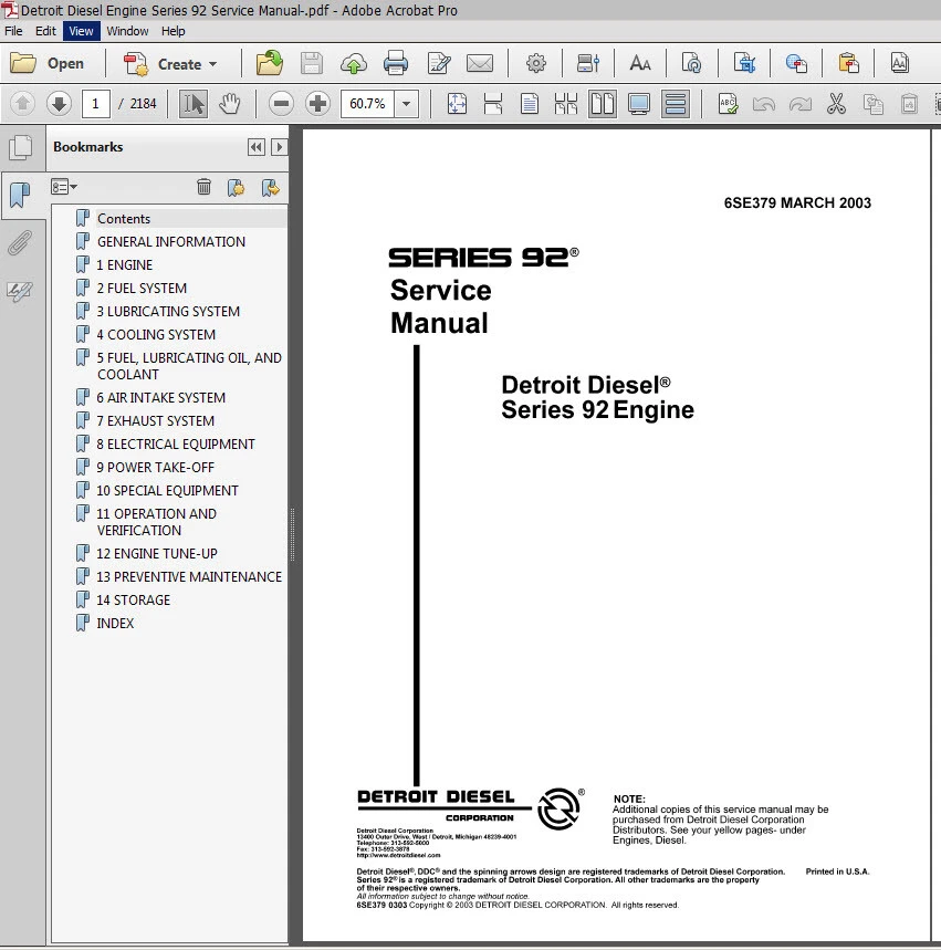 Detroit Diesel V92 Allison Service Repair Shop Engine Manual 2184 Pgs. PDF CD !! - Image 2 of 4