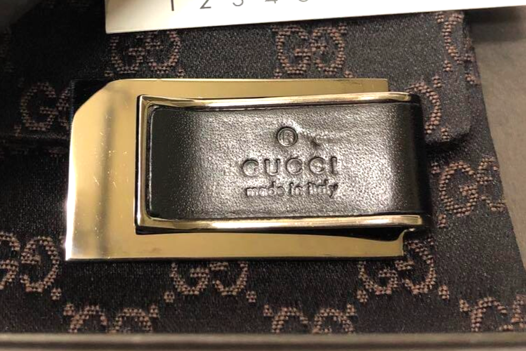 GUCCI Mens Black Leather Metal Money Clip Authentic Luxury Accessory-image