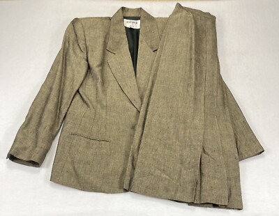 Kasper For A.S.L. Green Speckled Lined Linen Blend Pleated Skirt Suit Women s 6