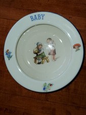 Antique Baby Dish Bowl Stamped Made in Czecho-Slovakia Girls Children Flowers