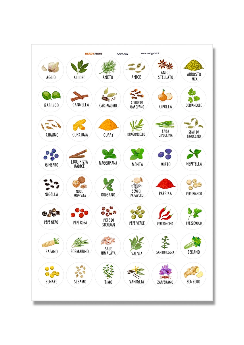 70 Etichette Adesive Trasparenti Per Spezie - Nomi In Italiano Con Scritte Bianche, Diametro 2.5cm - Foto 5