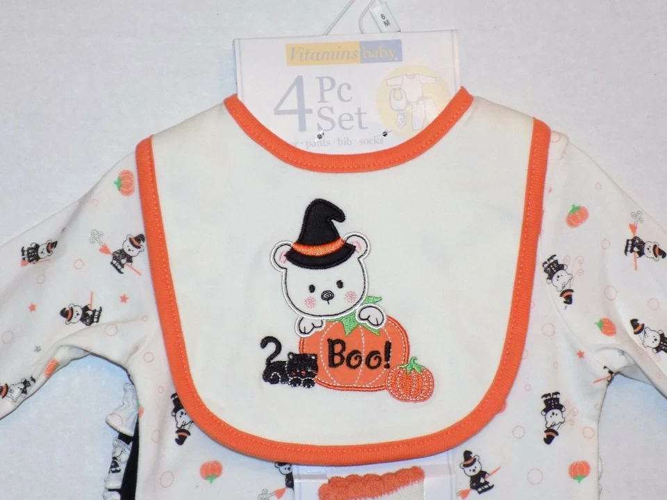 NUEVO CON ETIQUETAS Vitaminas Bebé Niñas 4 piezas Boo Halloween Pantalones Set, 3 Meses – 6 Meses Foto 2 de 4