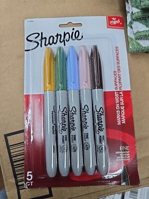 Sharpie Permanent Markers, Fine Point, Assorted Colors, 5 Count NEW~NEW COLORS