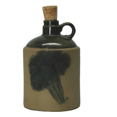 MATTIE Signed Original Vintage Hand Painted Water Jug Broccoli Cork (6'' Tall)