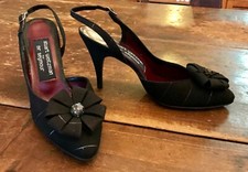 1970  s 80  s Stuart Weitzman for MR SEYMOUR Black Bow Slingback Heels Shoes 6 B