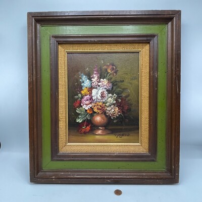 Danish Style Floral Arrangement In Vase Painting Oil Board Roses Signed Mayers