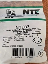 NTE87 NPN, Si, HIGH POWER AUDIO TRANSISTOR, 10 AMP, TO-3 CASE