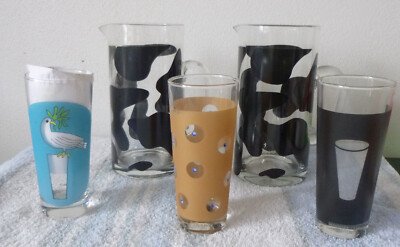 Milchkrüge 2+ 3 Milchgläser Designer Vogel Glas Konvolut Ritzenhoff Siegerdesign