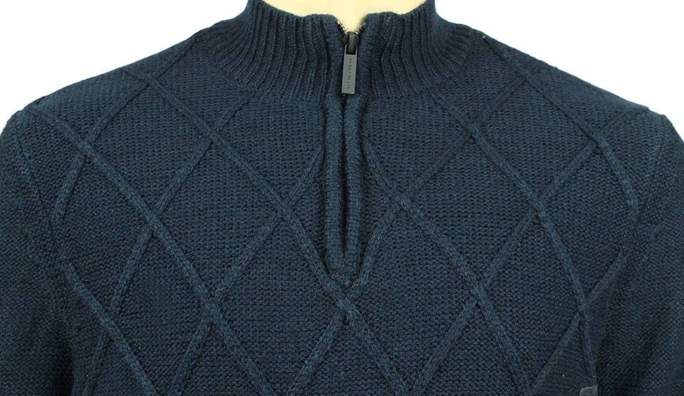NEW PERRY ELLIS HALF ZIP WOOL BLEND BLUE ARGYLE PULLOVER SWEATER XL $89 - Image 3 of 3