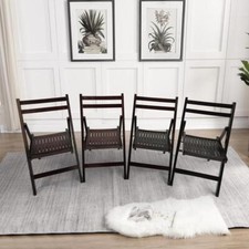 Set of 4 Wood Folding Chair with Comfortable Slatted Seat and Open Back - Cherry