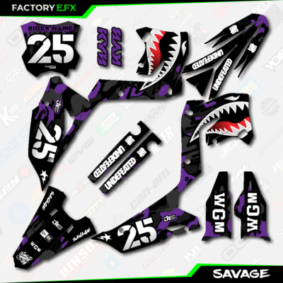 Restyle Black Purple Savage Racing Graphics Kit fit 03-08 Kawasaki Kx125 KX250