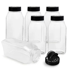 32 Ounce Plastic Spice Jars Set of 6 Clear Containers with Black Lids