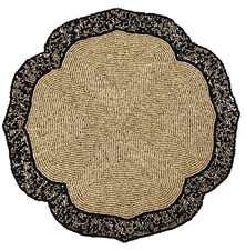 NEW RACHEL ZOE BEADED 14" SHAPED GOLD,BLACK CHARGERS,PLACE MAT-FROM INDIA