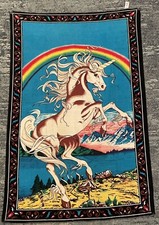 Vintage Rainbow Unicorn Classic Tapestry - Made in Turkey 1980's Cotton