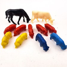 Vintage Plastic Farm Animals Lot of 11 Cow Pigs Horse Sheep Multicolor