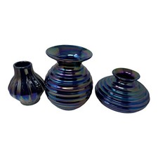 Royal Haeger Iridescent Glass Vases Set Of 3 Decorative Oil Slick Made In USA