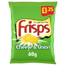 Frisps Cheese And Onion Flavour Snack 60g  X 16 BAGS-NEW SIZE LARGER SHARING BAG