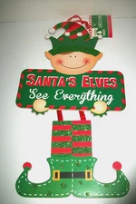 9"x15"  "Santa's Elves See Everything" Christmas Wooden Hanging Wall Plaque Sign