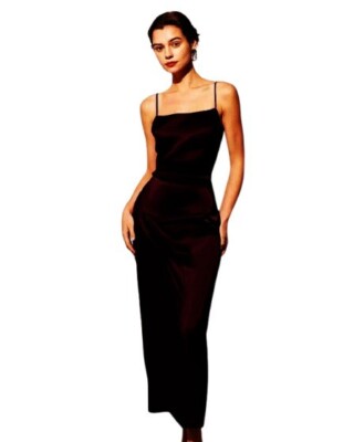 Rihoas Womens The Black Back Slit Satin Sling Slip Maxi Dress S New | eBay