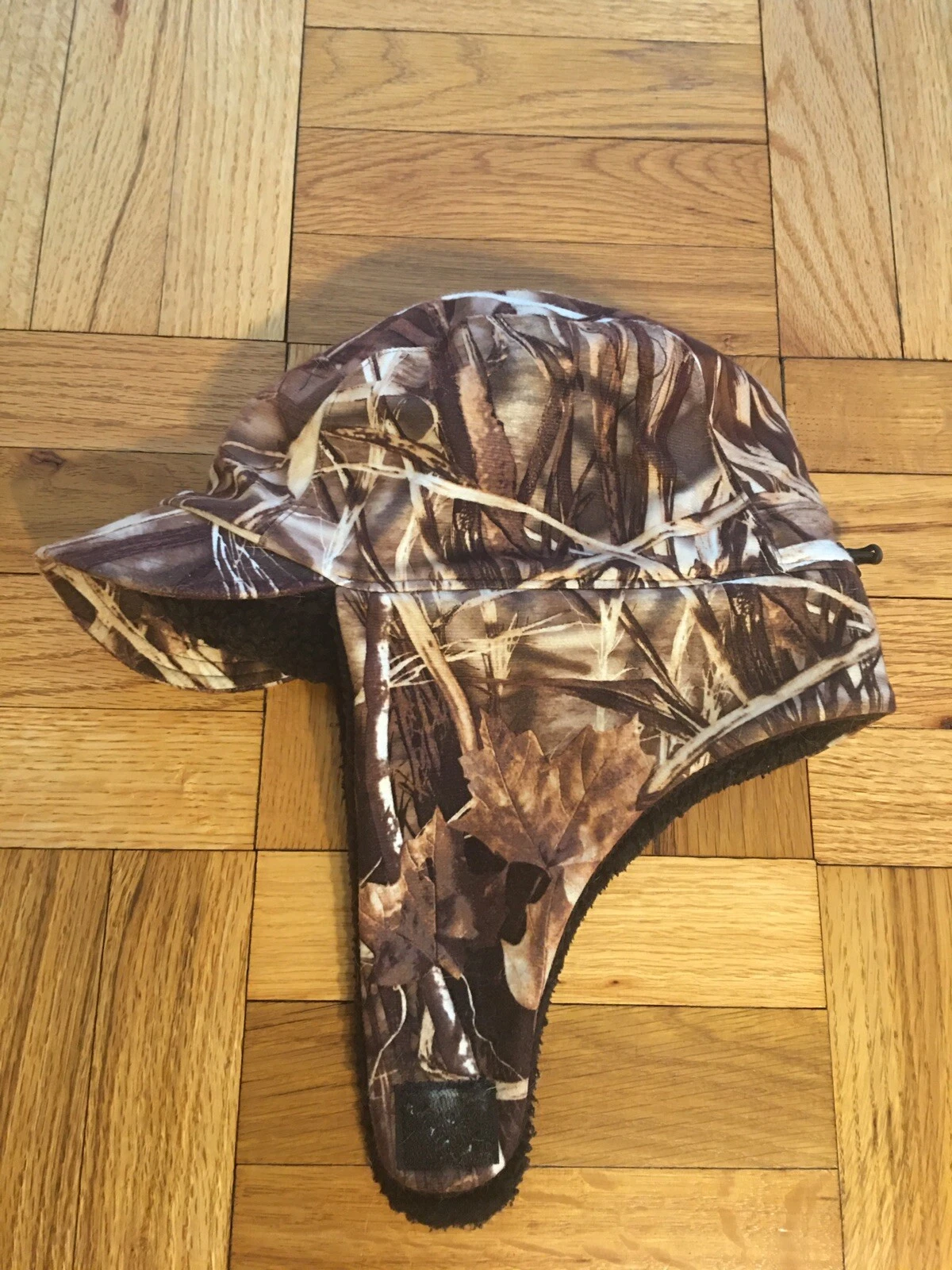 L L BEAN CAMO ADJU HUNTING HAT MEN’s L/XL POLY BLK FLEECE-LINED, BRIM, SIDEFLAPS