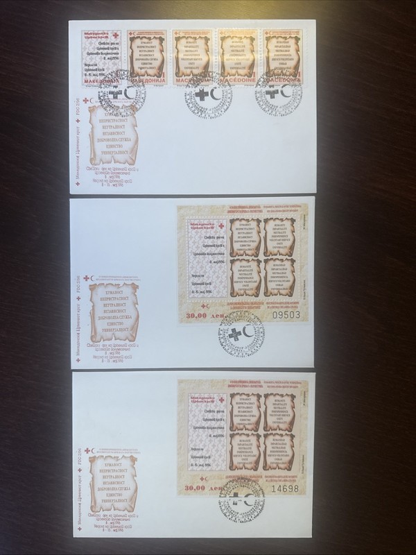 MACEDONIA FDC COVER 1996 YEAR RED CROSS HUMANITY HEALTH MEDICINE STAMPS