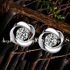 925 Sterling Silver Hypoallergenic See-through Knot Crystal Stud Earrings B1036