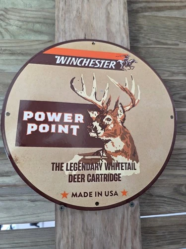 VINTAGE WINCHESTER PIER POINT PORCELAIN SIGN GUN AMMO 12"