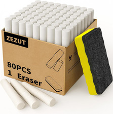 White Chalk with Magnetic Eraser, 80PCS Low Dust Chalks Stick Bulk for School Cl