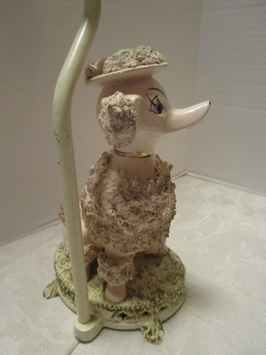 Vintage Porcelain Pink French Poodle table lamp w/shade Spaghetti 17.75" 1950s - Picture 7 of 20