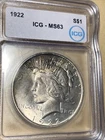 1922 Peace Dollar. ICG MS63- Black Toning. Very Unique.
