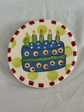 LYNN MORRIS Creative Co Op Birthday Cake 5 1/8" Round Magnet Ceramic Handpainted