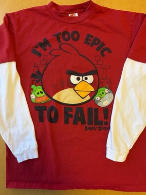 Angry Birds Long Sleeve Shirt Kids XL Red Im Too Epic To Fail Graphic Tee
