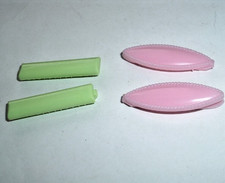 4 Vintage Little Girl Pink and Green Lucite Hair Clip Barrettes