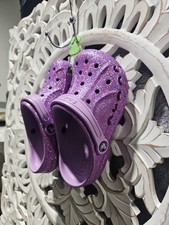 Crocs Classic Girls Pink Glitter Sparkle Clogs Size J2