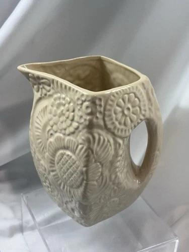 Vintage Niloak Pottery Daisies Pitcher Embossed Ivory USA Marked
