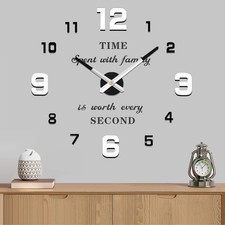 VANGOLD Modern Mute DIY Frameless Large Wall Clock 3D Mirror Sticker Metal Big 