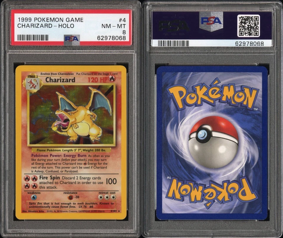 Pokémon 1999 Base Set Unlimited Charizard Holo Rare #4 PSA 8 NM English - Image 3 of 3