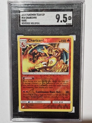 Charizard Reverse Holo Rare Pokémon 2019 Sun & Moon Team Up SGC 9.5 MT+ 14/181