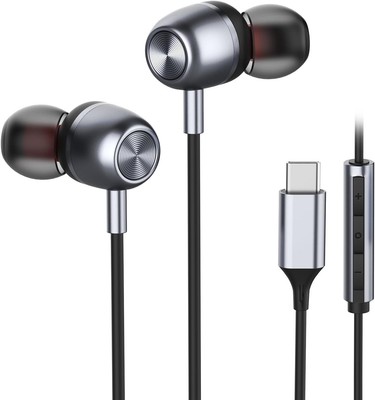 USB C Headphones for Samsung S23 FE S22 S21 S20 A53 A54 Wired Earbuds Black 