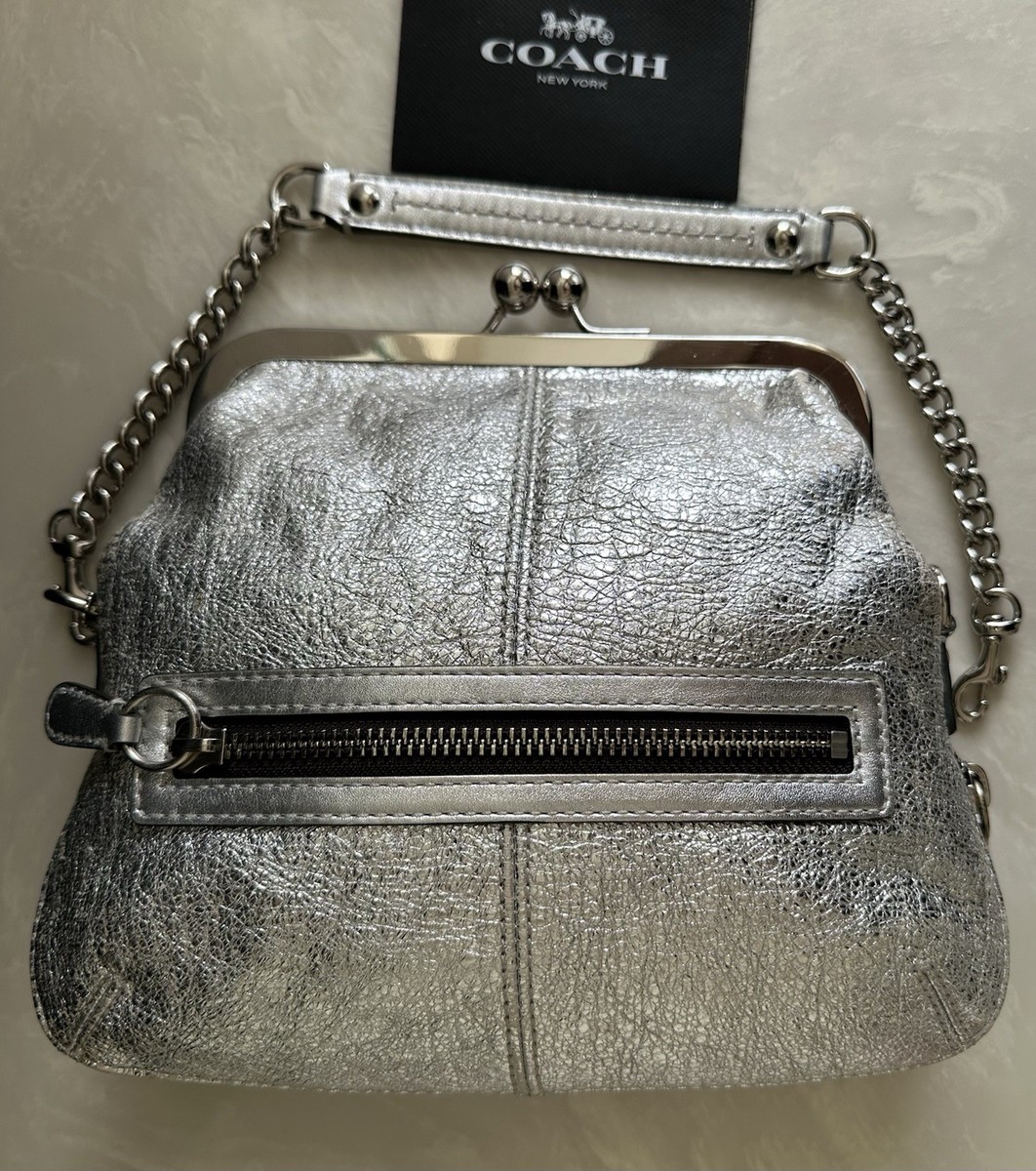 COACH METALLIC SILVER BONNIE MET OLIVE KISSLOCK CLUTCH 13397 | eBay