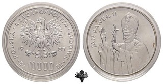 POLEN 10000 zloty 1987 SILVER Silbermünze John Paul II Poland