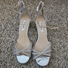 Nina Silver Strappy Rhinestone Ankle Strap Sandals sz 9.5