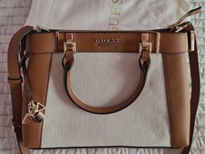Image of GUESS Anadela Women's Natural Cognac Satchel Bag Shoulder Handbag