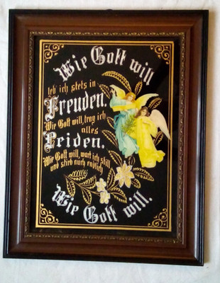 breiter großer Jugendstil Bilderrahmen ~ 1900  Hinterglasmalerei Haussegen 48x38