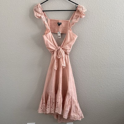 #ad #ad Express Large Dress Blush Embroidered Eyelet Tie Front Ruffles NWT $32.99