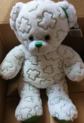 Build A Bear St Patrick Day Shimmer Shamrock Bear Plush White Green Clovers 17 