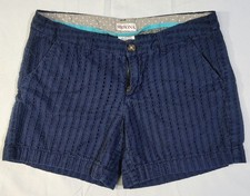 Merona Flat Front Shorts Blue Navy Size 6 Button Slash Pockets Eyelet