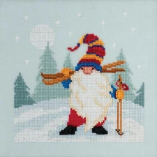 DIY Mill Hill Skiing Gnome Quartet Winter Glass Bead Cross Stitch Picture Kit