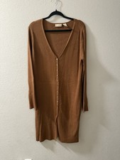 Apostrophe Women's Ribbed Button Down Cardigan Dress Brown Size Large